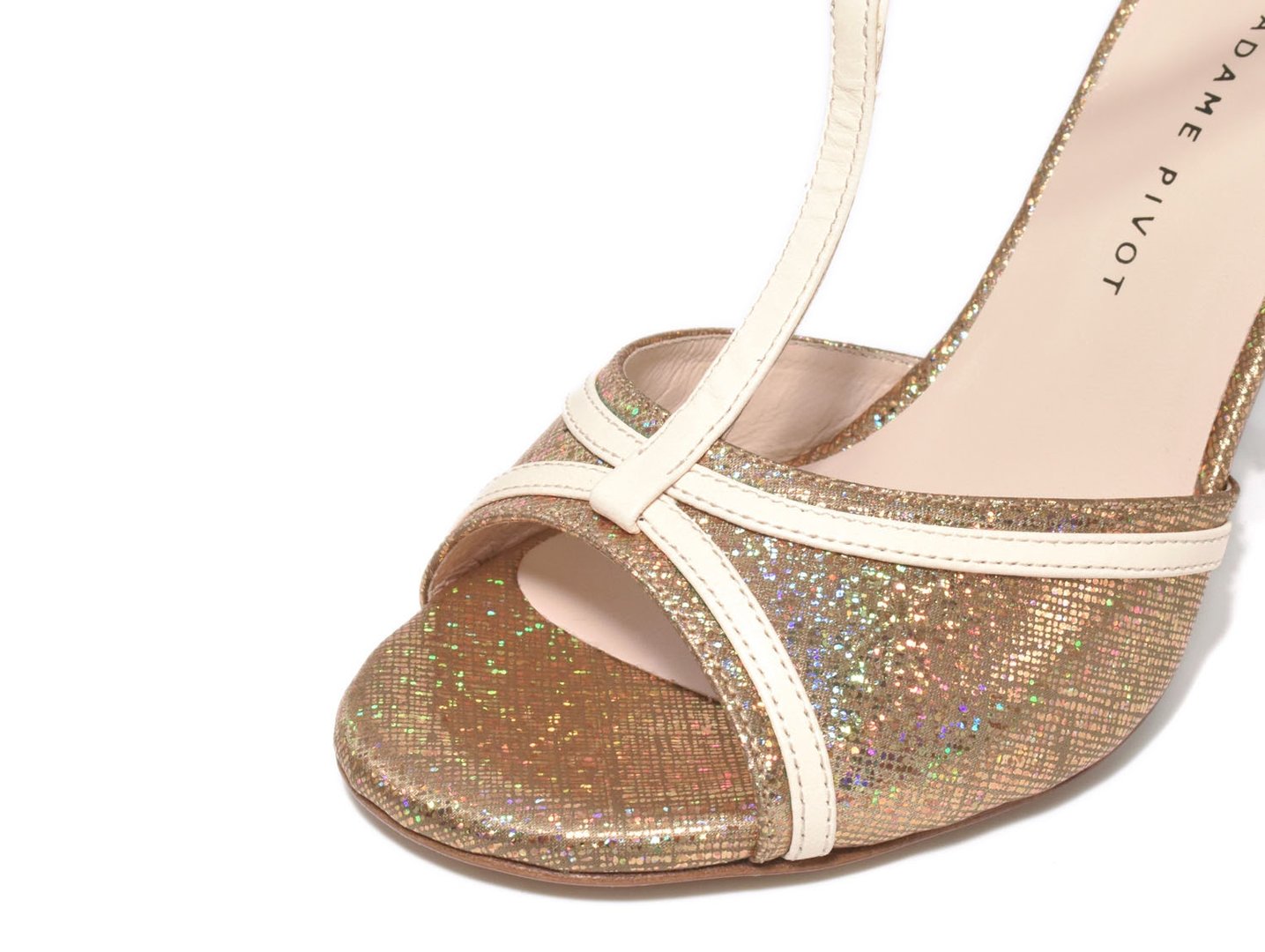 OLIVIA Raso Iridiscente Oro Pelle Panna - Wildledersohle